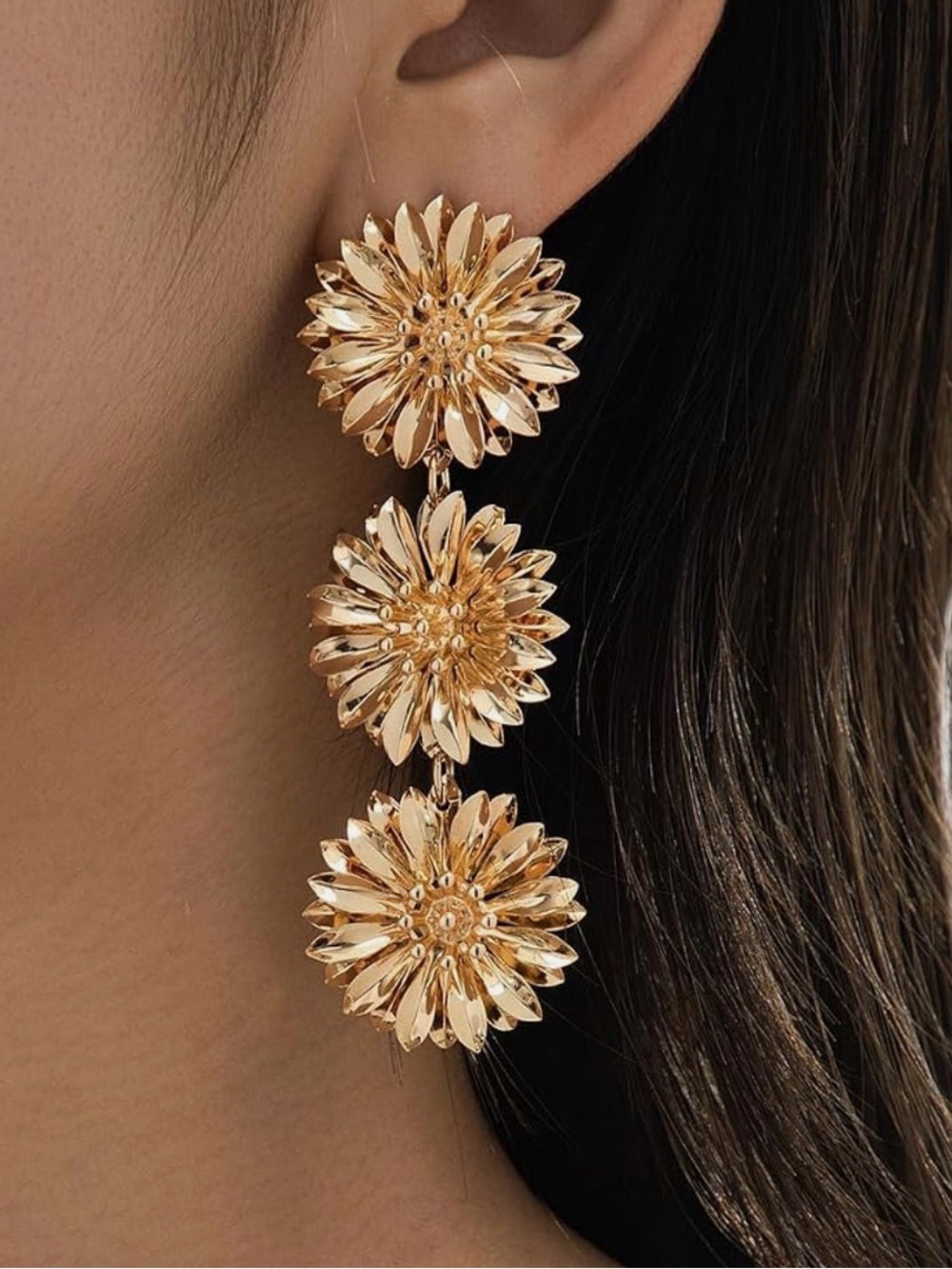 Flower Gold Dangle Earrings